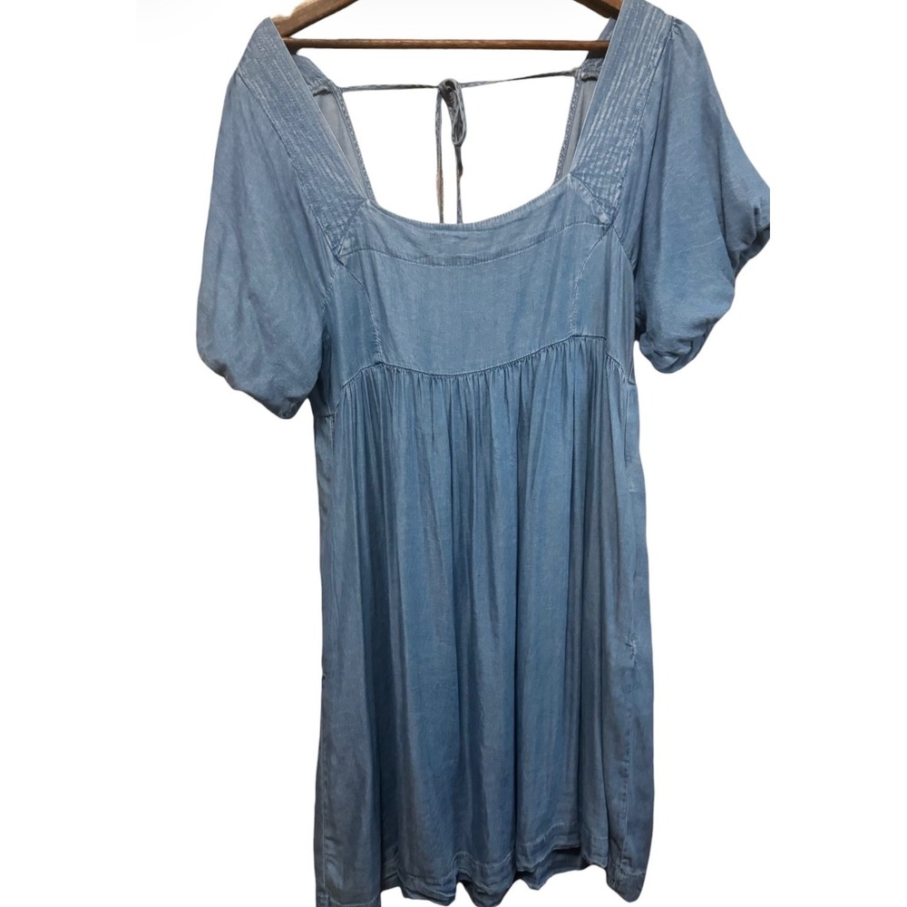 Hem & Thread Babydoll Dress Womens Large Blue Excellent Tencel Puff Sleeve 32226